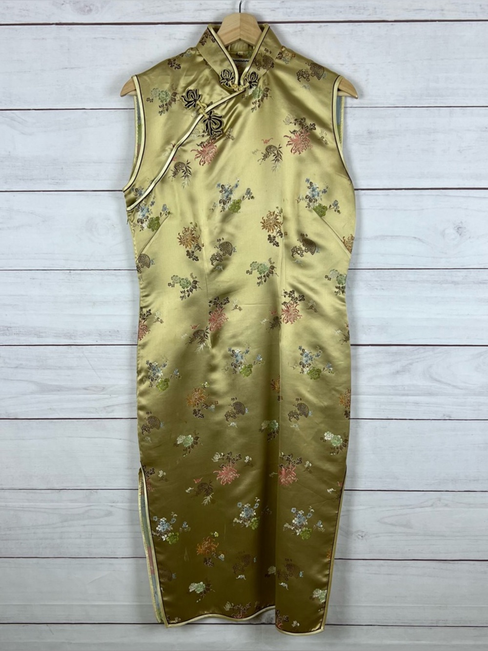 Vintage Solz Squirrel Hangzhou China Gold Dress Women’s Size Large